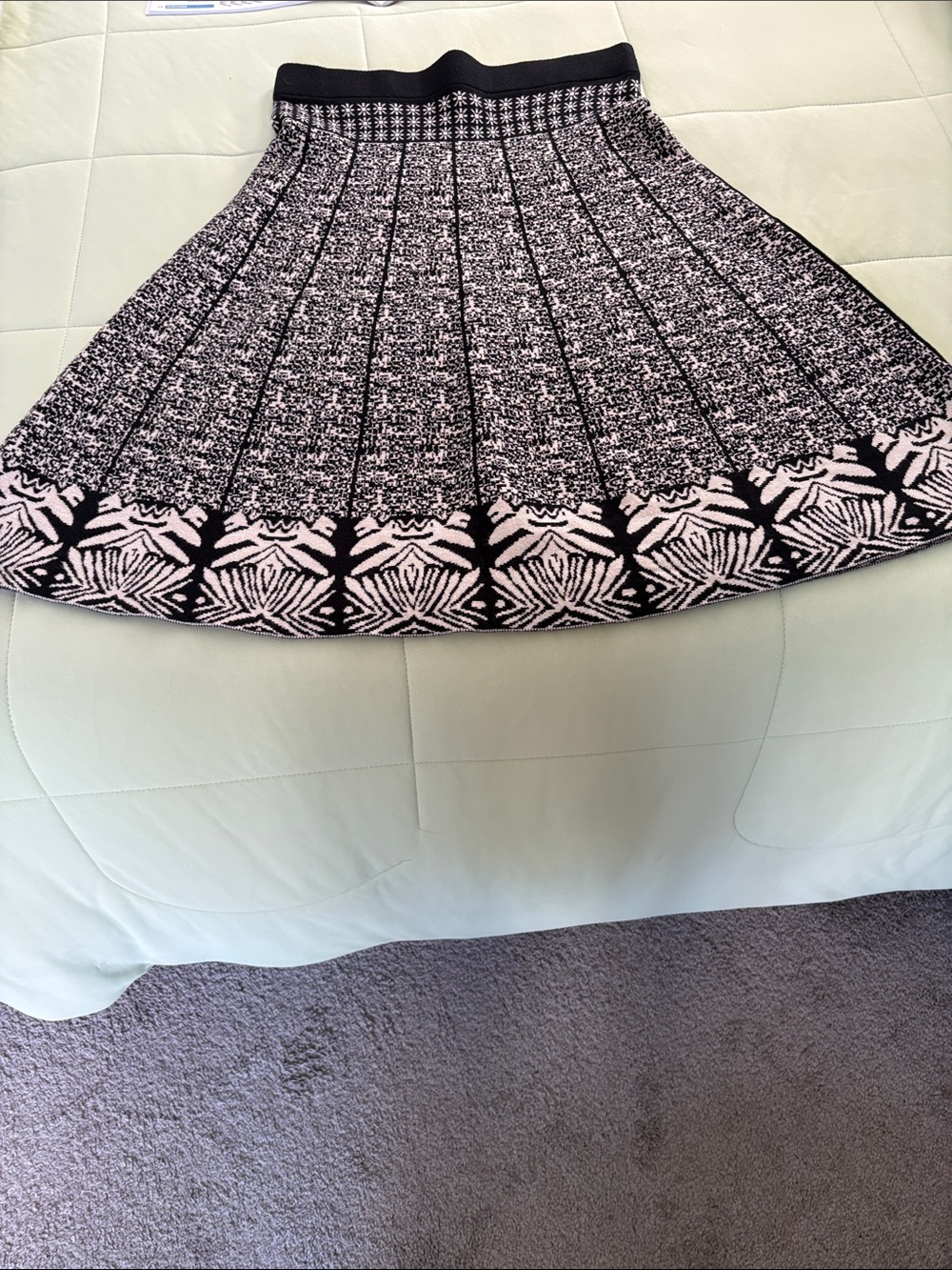 Lapis Black and Off White Patterned Skater Skirt